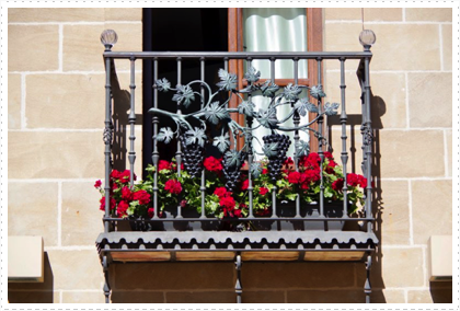 Wrought iron balcony, Laguardia, Spain